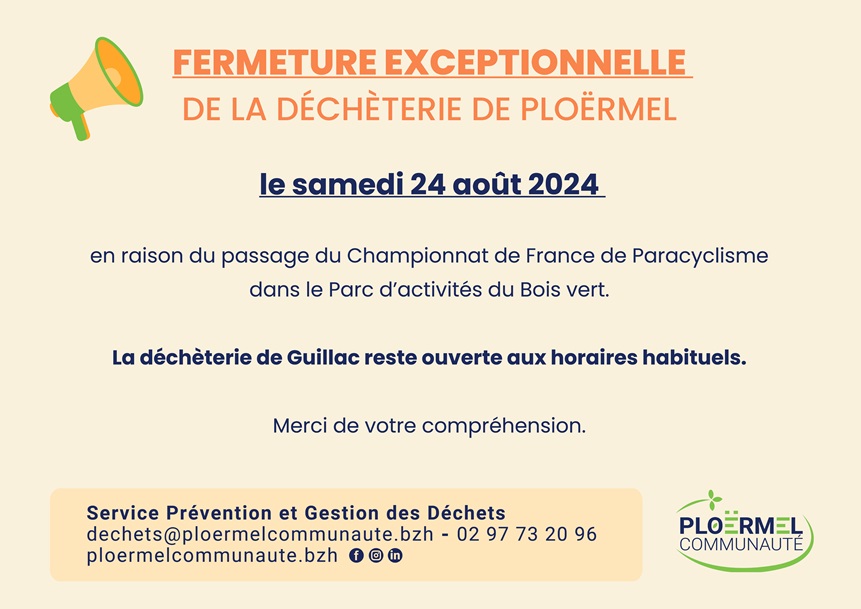 Affiche fermeture déchèterie Ploërmel page 0001